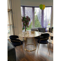 Stół GLAM MARBLE 110 - MDF, złota podstawa
