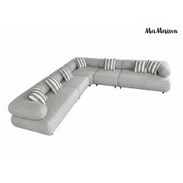 MaMaison sofa narożna ogrodowa ALEXANDER  szara (poduszki i pokrowiec w zestawie)