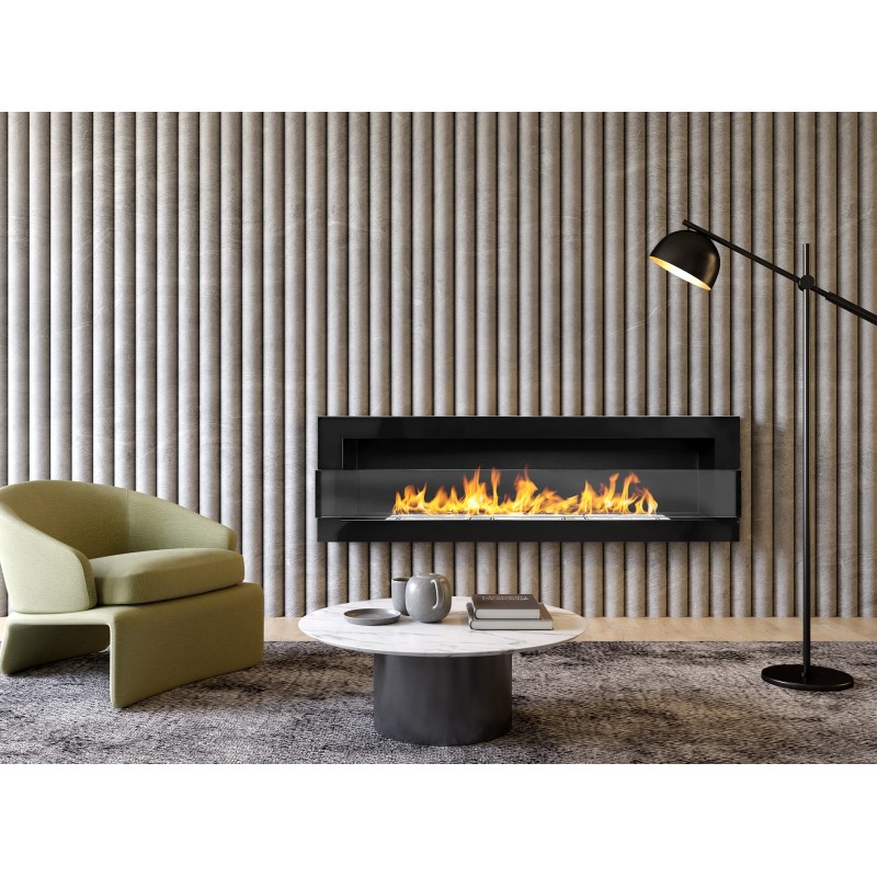 Biokominek wiszący z szybą 1200x400 czarny połysk