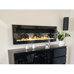 Biokominek wiszący z szybą 1200x400 czarny połysk