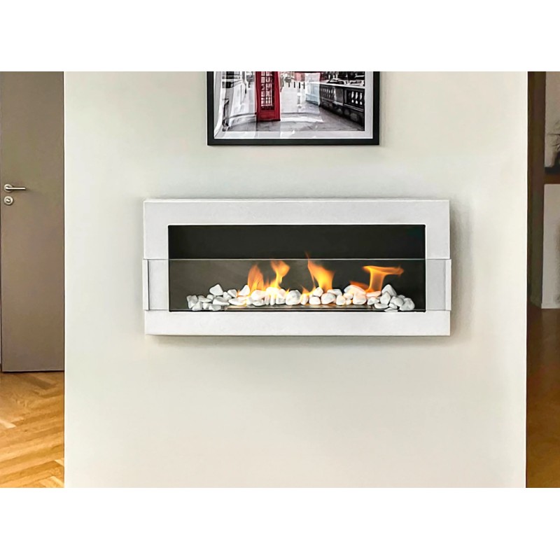 Biokominek 900x400 z szybą Biały Połysk