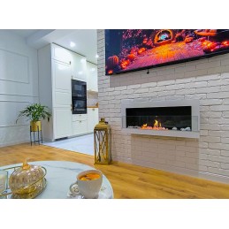 Biokominek 900x400 z szybą Biały Połysk