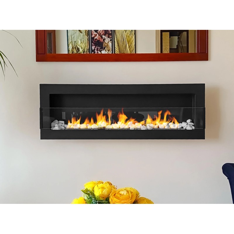 BIOKOMINEK 1200X400 czarny Strukturalny z  szybą