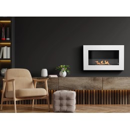 Biokominek wiszący z szybą 650x400 Box biały strukturalny mat
