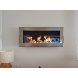 Biokominek wiszący z szybą 900x400 Inox