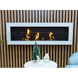 Biokominek wiszący z szybą 1200x400 biały połysk