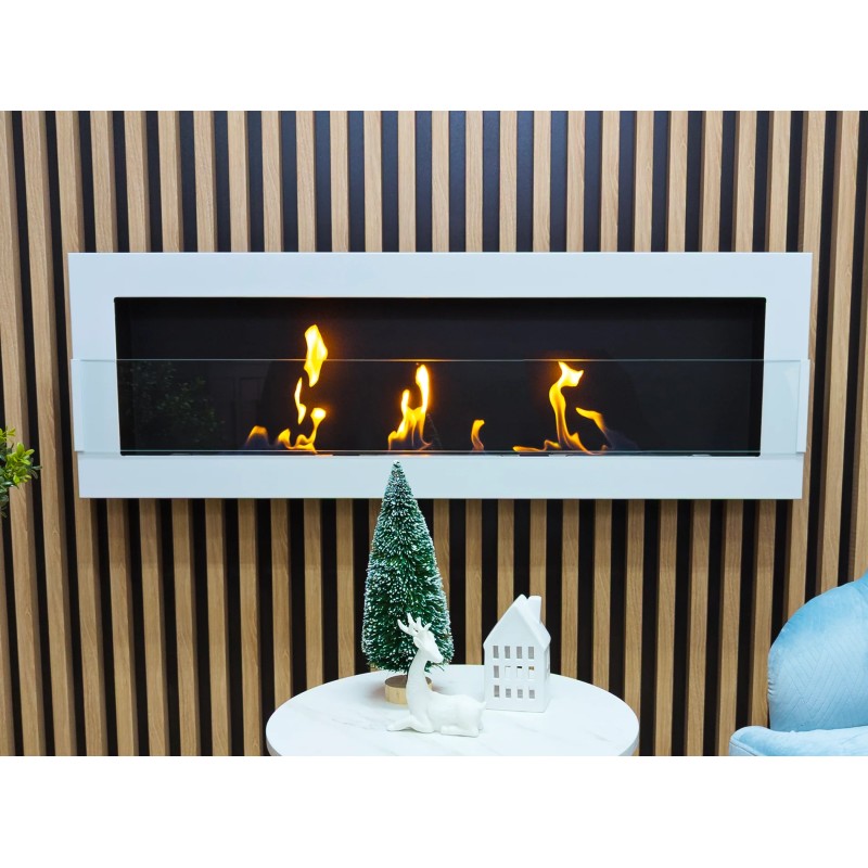 Biokominek wiszący z szybą 1200x400 biały połysk