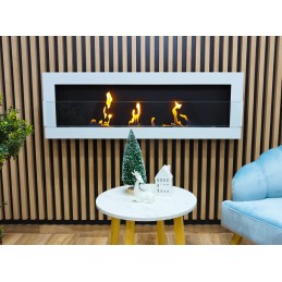 Biokominek wiszący z szybą 1200x400 biały połysk