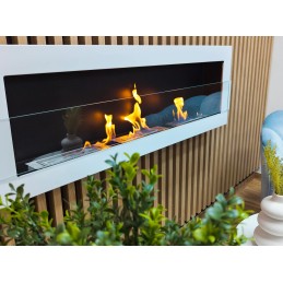 Biokominek wiszący z szybą 1200x400 biały połysk