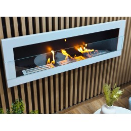 Biokominek wiszący z szybą 1200x400 biały połysk