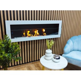 Biokominek wiszący z szybą 1200x400 biały połysk