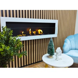 Biokominek wiszący z szybą 1200x400 biały połysk