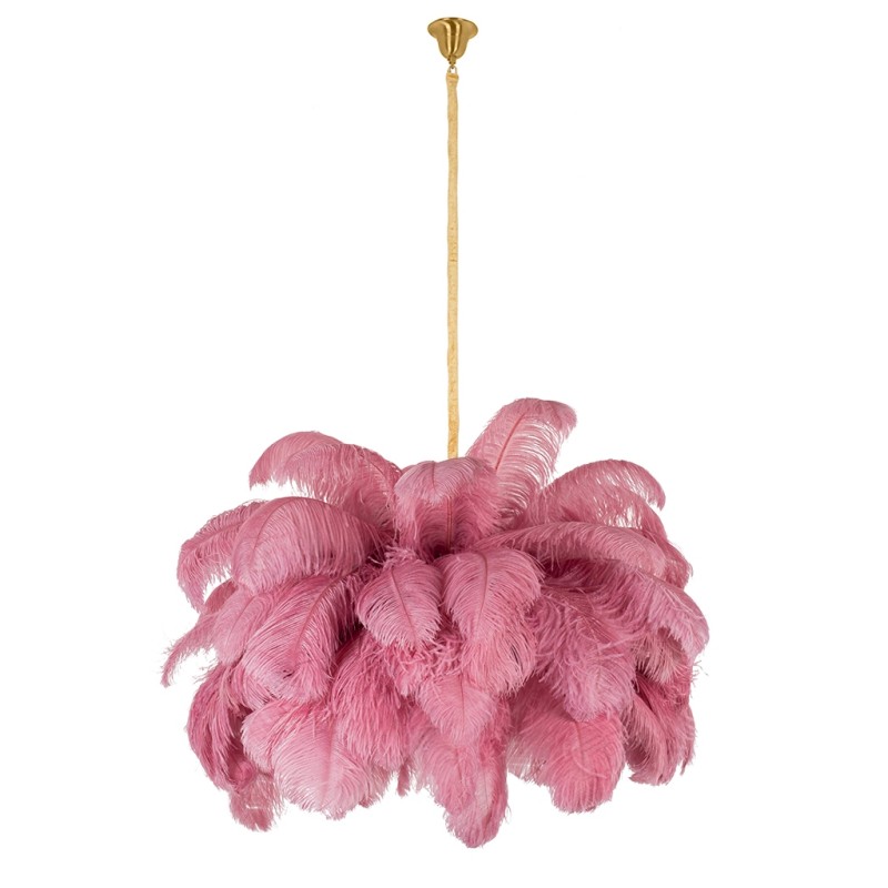 MOOSEE lampa wisząca TIFFANY 135 różowa   mosiądz / naturalne pióra