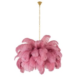 MOOSEE lampa wisząca TIFFANY 135 różowa   mosiądz / naturalne pióra