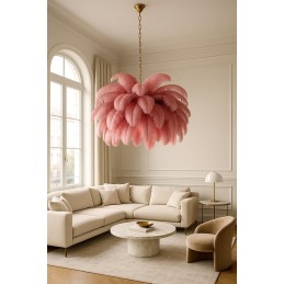 MOOSEE lampa wisząca TIFFANY 135 różowa   mosiądz / naturalne pióra